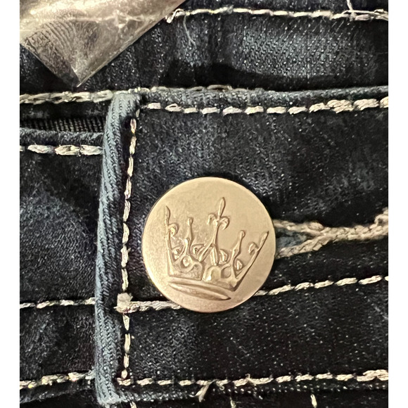 Rebel Soul Womens Jeans Size 14 Blue Straight Leg Mid Rise Sequins Stretch 34" - Picture 7 of 10